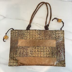 Vintage Susan Riedweg Leather Tote Croc Embossed Patchwork Bag Handmade USA VTG